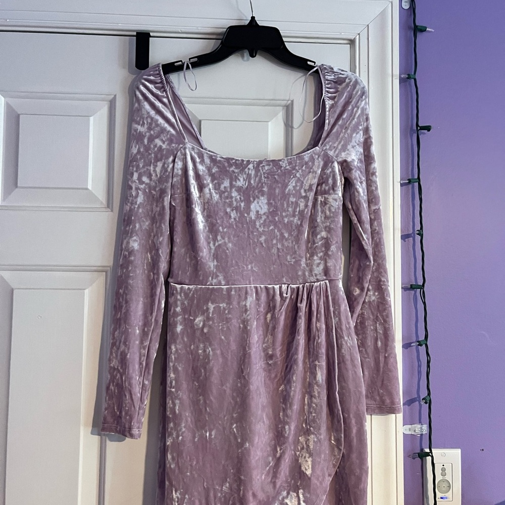 Velvet Long Sleeve Dress in Lavender